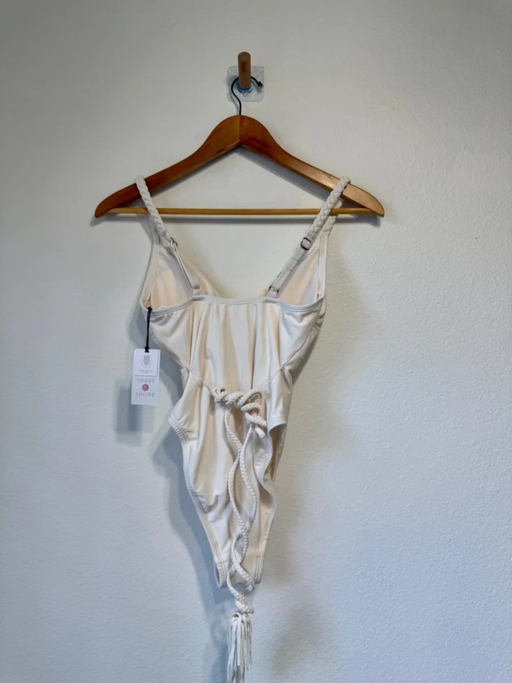 Shade & Shore White One Piece Swimsuit XS NWT Lace Up Back Minimal